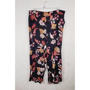 New Estelle black floral wide leg pull on pants Size 3X tropical resort vacation